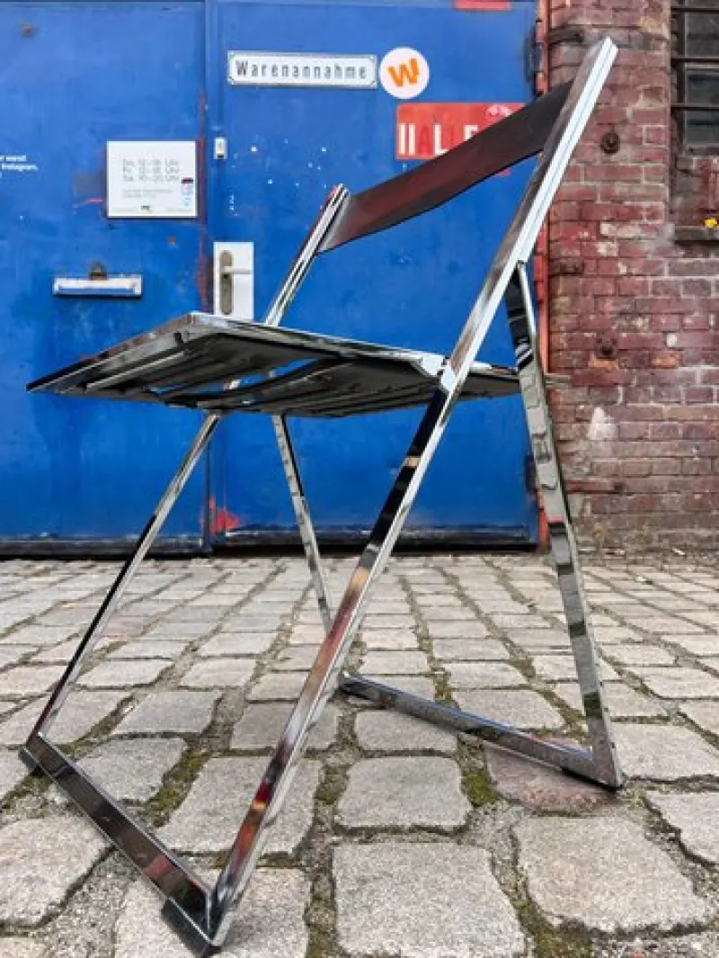 Pamono Vono Folding Chair in Leather and Chrome from Interlübke> Side Chairs & Dining Chairs