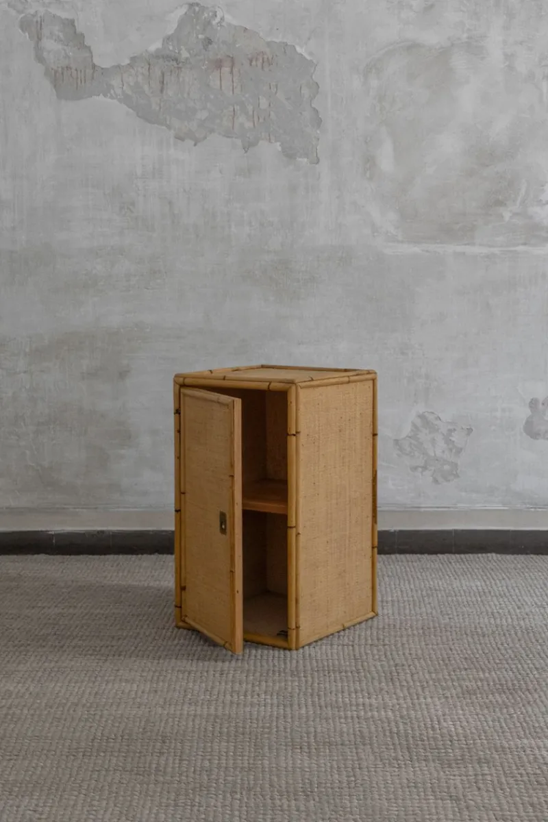 Pamono Wall Cabinet in Rattan and Brass by Dal Vera, 1970s> Shelves & Wall Units