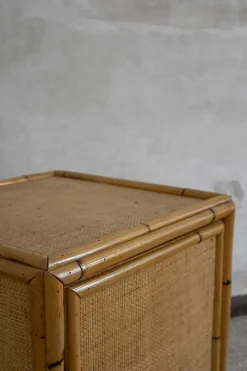 Pamono Wall Cabinet in Rattan and Brass by Dal Vera, 1970s><noscript><img width=