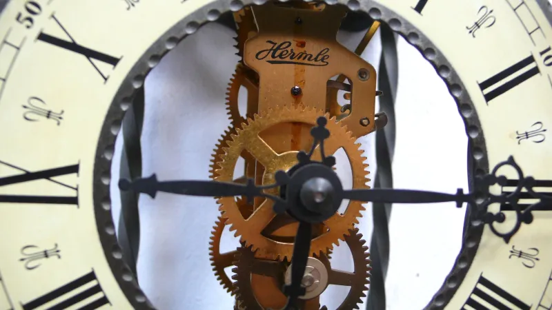 Outlet Pamono Wall Clock Skeleton Pendulum Clock from Hermle, 1960s