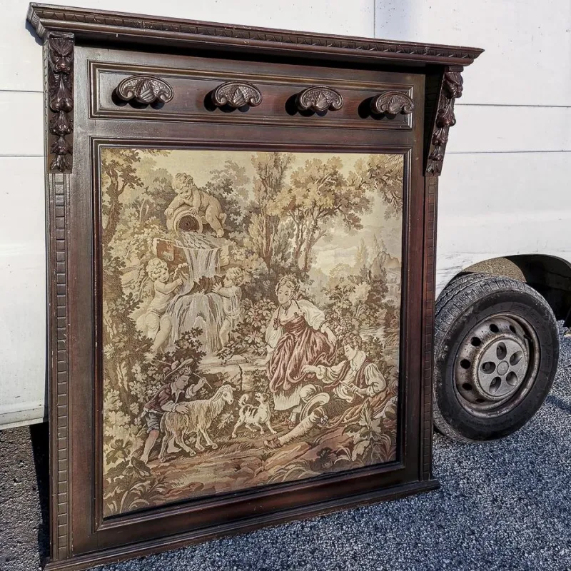 Discount Pamono Wall Coat Rack with Tapestry, 1900s