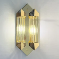 Discount Pamono Wall Lamp in Gold with Crystal Cylinders from Honsel, 1980s
