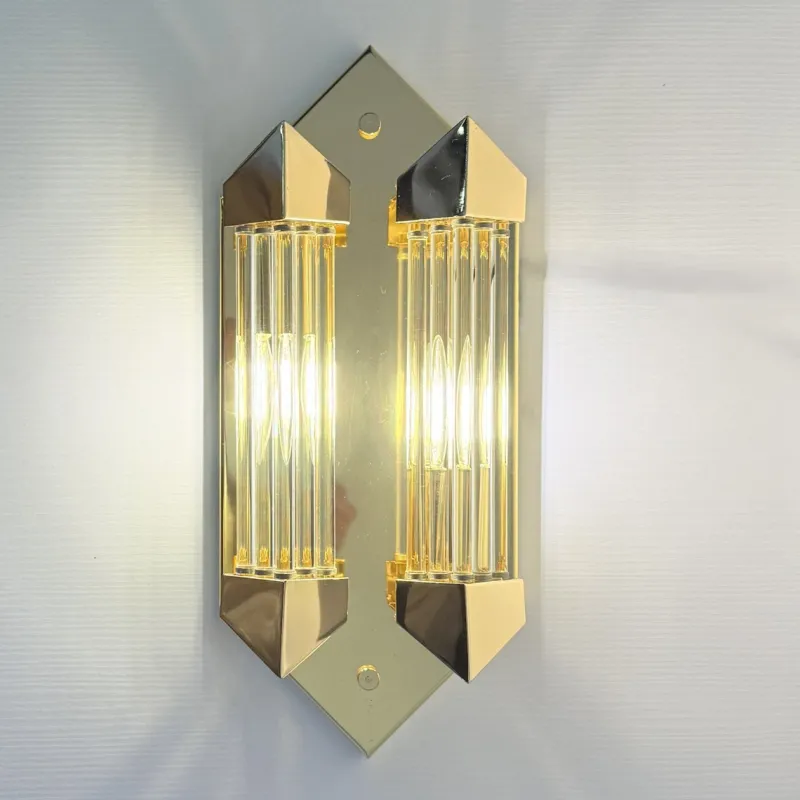 Discount Pamono Wall Lamp in Gold with Crystal Cylinders from Honsel, 1980s