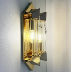 Discount Pamono Wall Lamp in Gold with Crystal Cylinders from Honsel, 1980s
