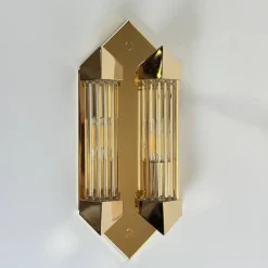 Discount Pamono Wall Lamp in Gold with Crystal Cylinders from Honsel, 1980s