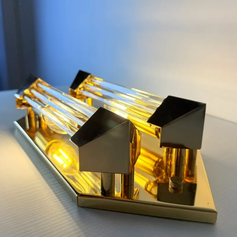 Discount Pamono Wall Lamp in Gold with Crystal Cylinders from Honsel, 1980s