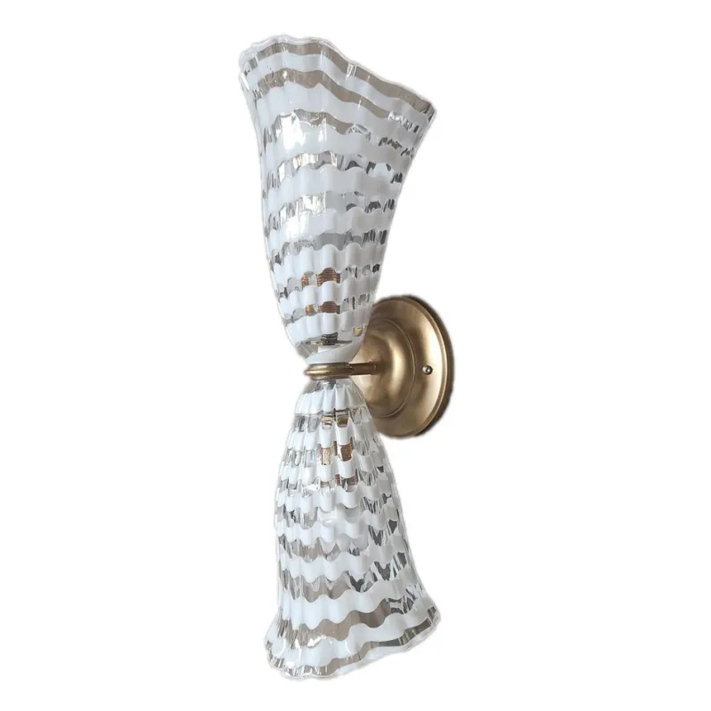 Pamono Wall Lamp with Transparent and White Murano Glass by Bottega Veneziana> Wall Lights & Sconces