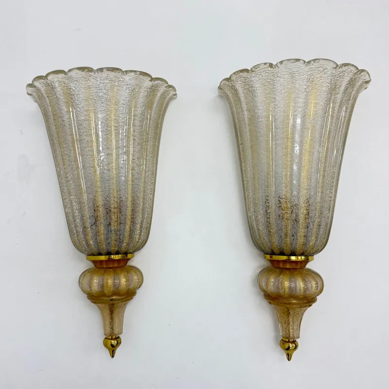Pamono Wall Lamps Sconce Murano Glass from Barovier & Toso, 1970s, Set of 2> Wall Lights & Sconces