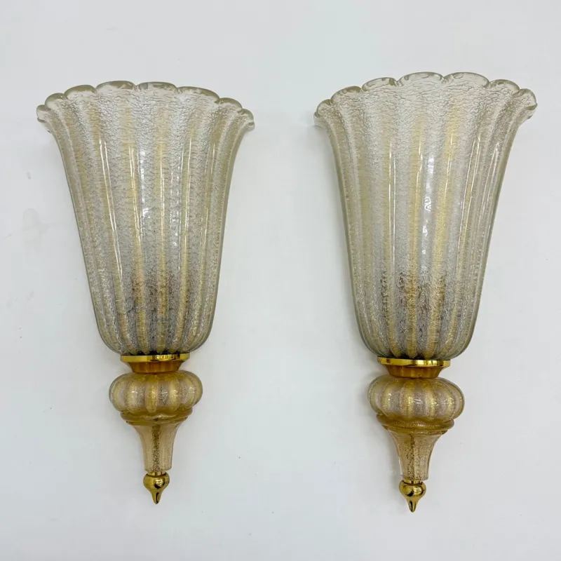 Pamono Wall Lamps Sconce Murano Glass from Barovier & Toso, 1970s, Set of 2> Wall Lights & Sconces