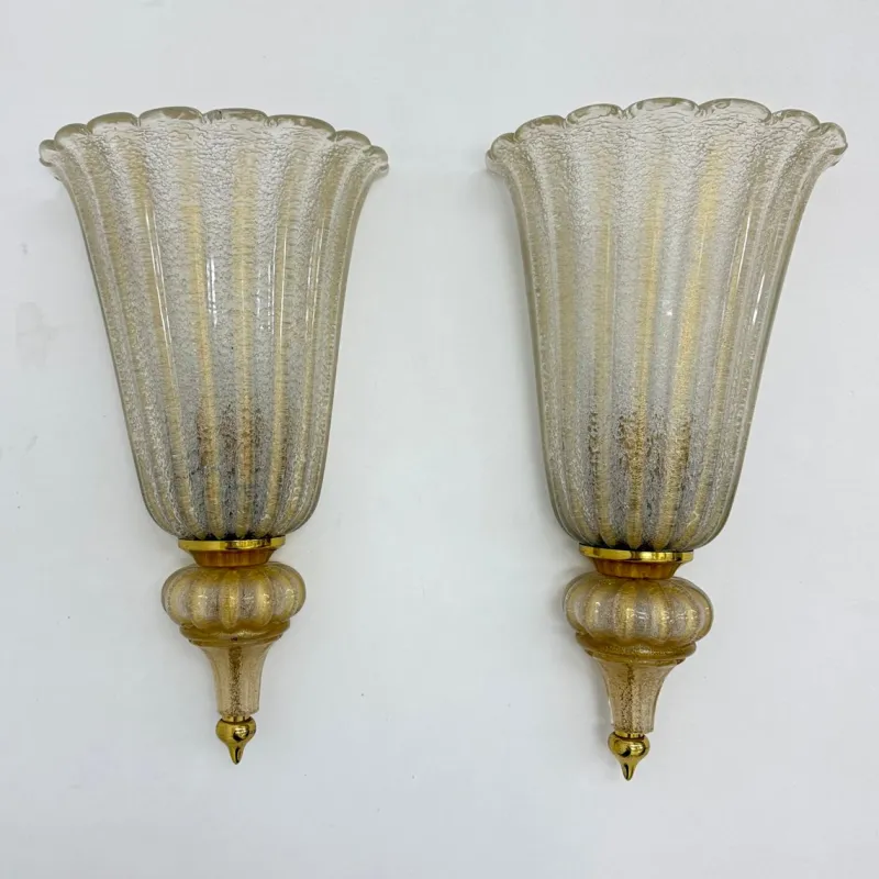 Pamono Wall Lamps Sconce Murano Glass from Barovier & Toso, 1970s, Set of 2> Wall Lights & Sconces