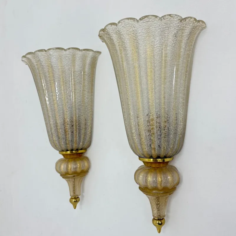 Pamono Wall Lamps Sconce Murano Glass from Barovier & Toso, 1970s, Set of 2> Wall Lights & Sconces