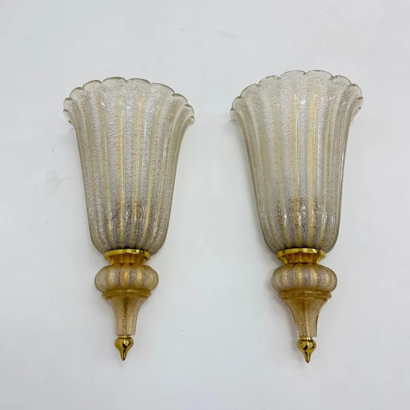 Pamono Wall Lamps Sconce Murano Glass from Barovier & Toso, 1970s, Set of 2> Wall Lights & Sconces