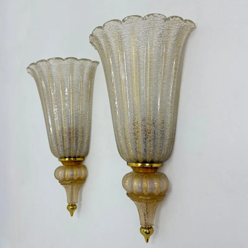 Pamono Wall Lamps Sconce Murano Glass from Barovier & Toso, 1970s, Set of 2> Wall Lights & Sconces