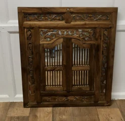Discount Pamono Wall Mirror Concealed by Heavy Carved Teak Door Shutters, 1890s