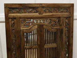 Discount Pamono Wall Mirror Concealed by Heavy Carved Teak Door Shutters, 1890s