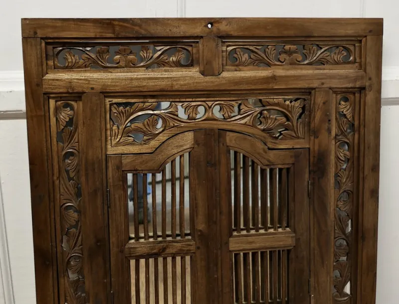 Discount Pamono Wall Mirror Concealed by Heavy Carved Teak Door Shutters, 1890s