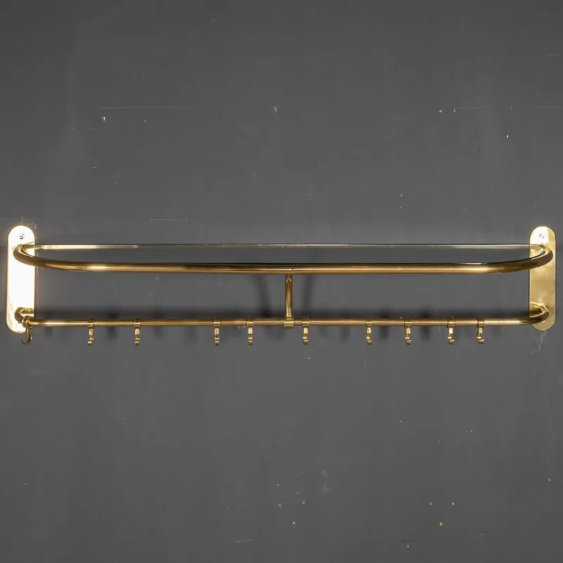 Pamono Wall Mounted Brass Coat & Hat Rack, 1930s> Racks, Hooks & Valets