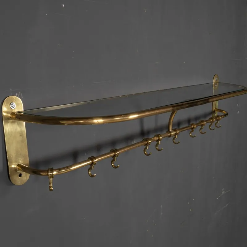 Pamono Wall Mounted Brass Coat & Hat Rack, 1930s> Racks, Hooks & Valets