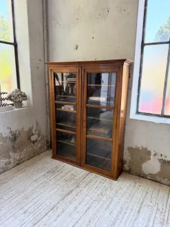 Pamono Walnut and Glass Bookcase, 1890s><noscript><img width=