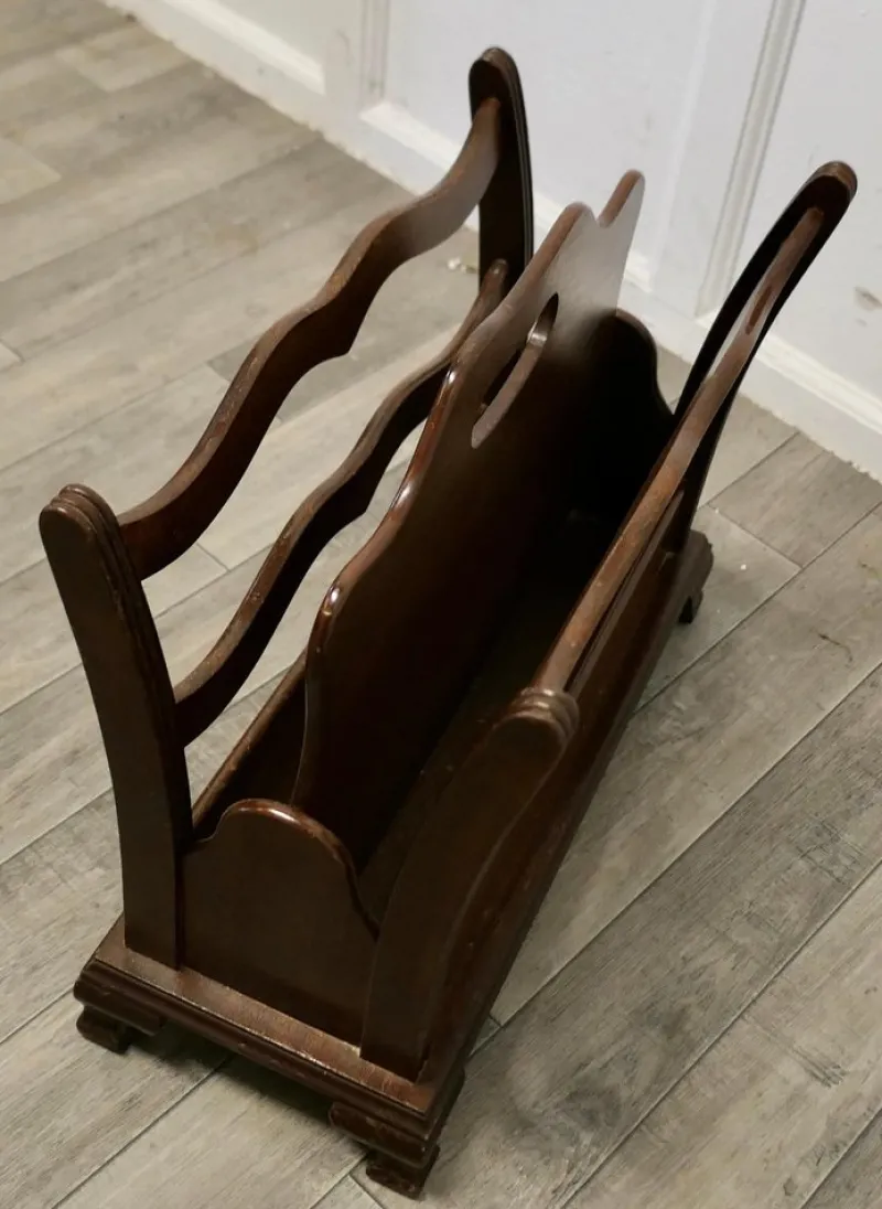 Pamono Walnut Canterbury Magazine Rack, 1950s> Magazine Racks