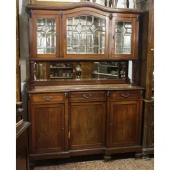 Pamono Walnut Cupboard with Beveled Glass and Marble Top> Sideboards & Buffets