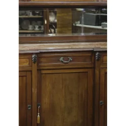 Pamono Walnut Cupboard with Beveled Glass and Marble Top> Sideboards & Buffets