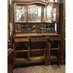 Pamono Walnut Cupboard with Beveled Glass and Marble Top><noscript><img width=