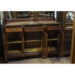 Pamono Walnut Cupboard with Beveled Glass and Marble Top><noscript><img width=