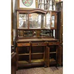 Pamono Walnut Cupboard with Beveled Glass and Marble Top><noscript><img width=