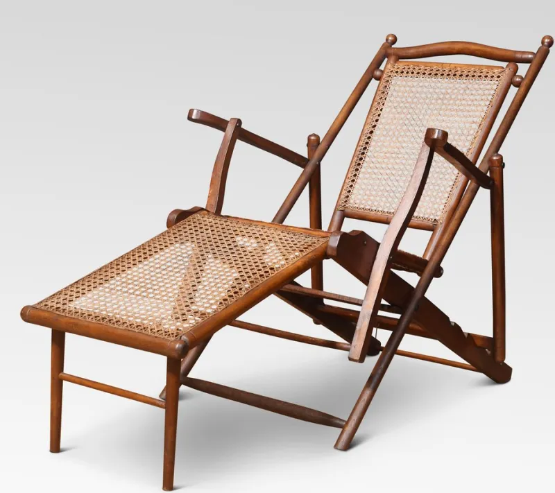 Pamono Walnut Framed Folding Steamer Deck Chair, 1890s> Garden Seating