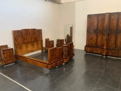 Pamono Walnut Furniture with Carvings in the style of Ducrot, 1920s, Set of 8><noscript><img width=