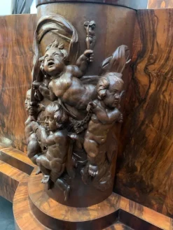 Pamono Walnut Furniture with Carvings in the style of Ducrot, 1920s, Set of 8><noscript><img width=