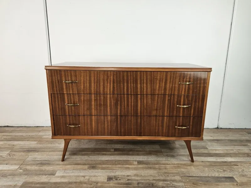 Pamono Walnut-Lined Chest of Drawers with Brass Handles, 1950> Dressers, Commodes & Chests