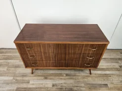 Pamono Walnut-Lined Chest of Drawers with Brass Handles, 1950><noscript><img width=