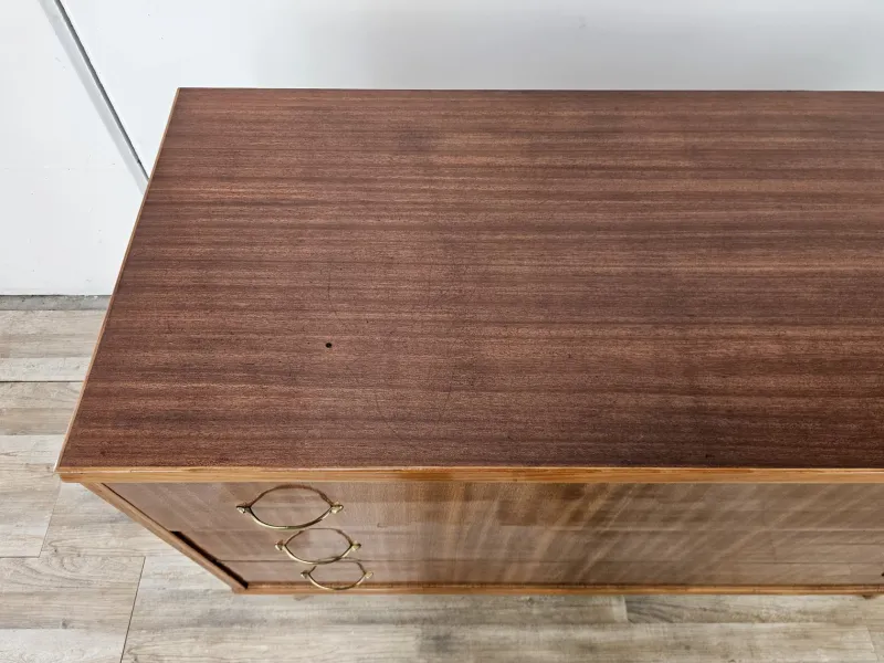 Pamono Walnut-Lined Chest of Drawers with Brass Handles, 1950> Dressers, Commodes & Chests