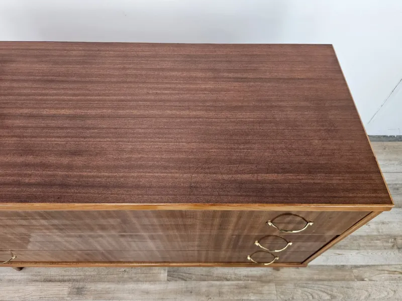 Pamono Walnut-Lined Chest of Drawers with Brass Handles, 1950> Dressers, Commodes & Chests