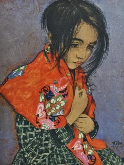 Pamono Walter Sauer, Little Girl with a Headscarf, Signed Engraving> Prints & Multiples