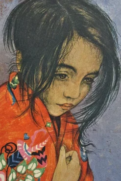 Pamono Walter Sauer, Little Girl with a Headscarf, Signed Engraving><noscript><img width=