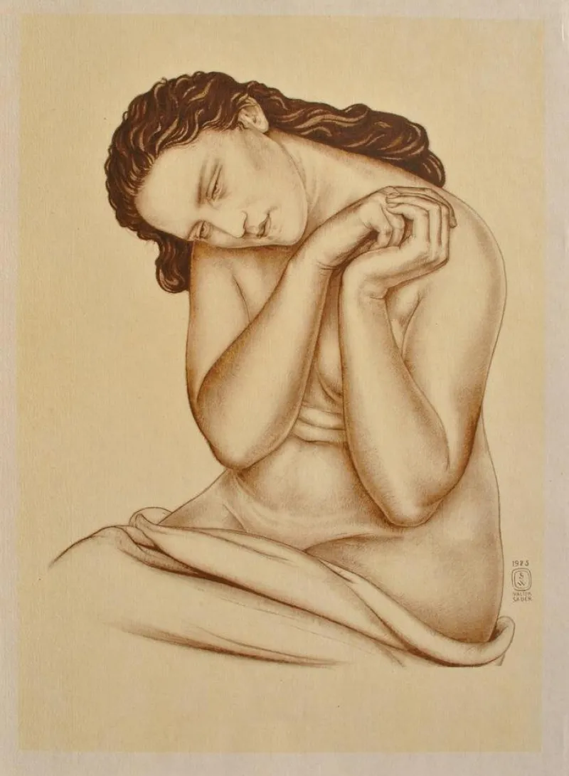 Pamono Walter Sauer, Model with Tilted Head, Signed Engraving> Prints & Multiples