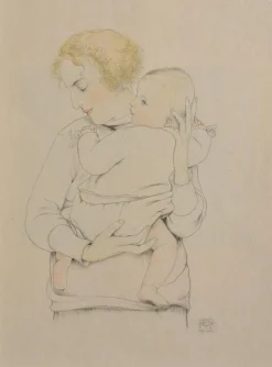 Outlet Pamono Walter Sauer, Mother and Child, Signed Engraving