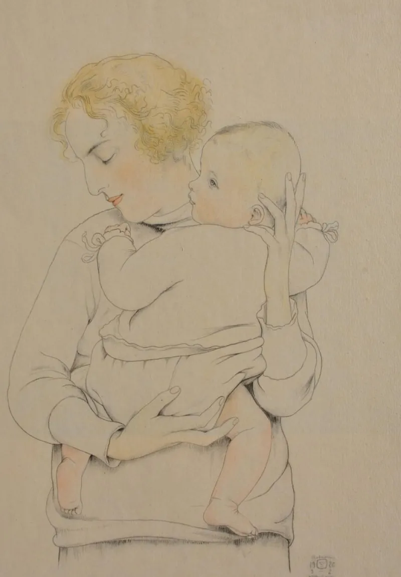 Outlet Pamono Walter Sauer, Mother and Child, Signed Engraving