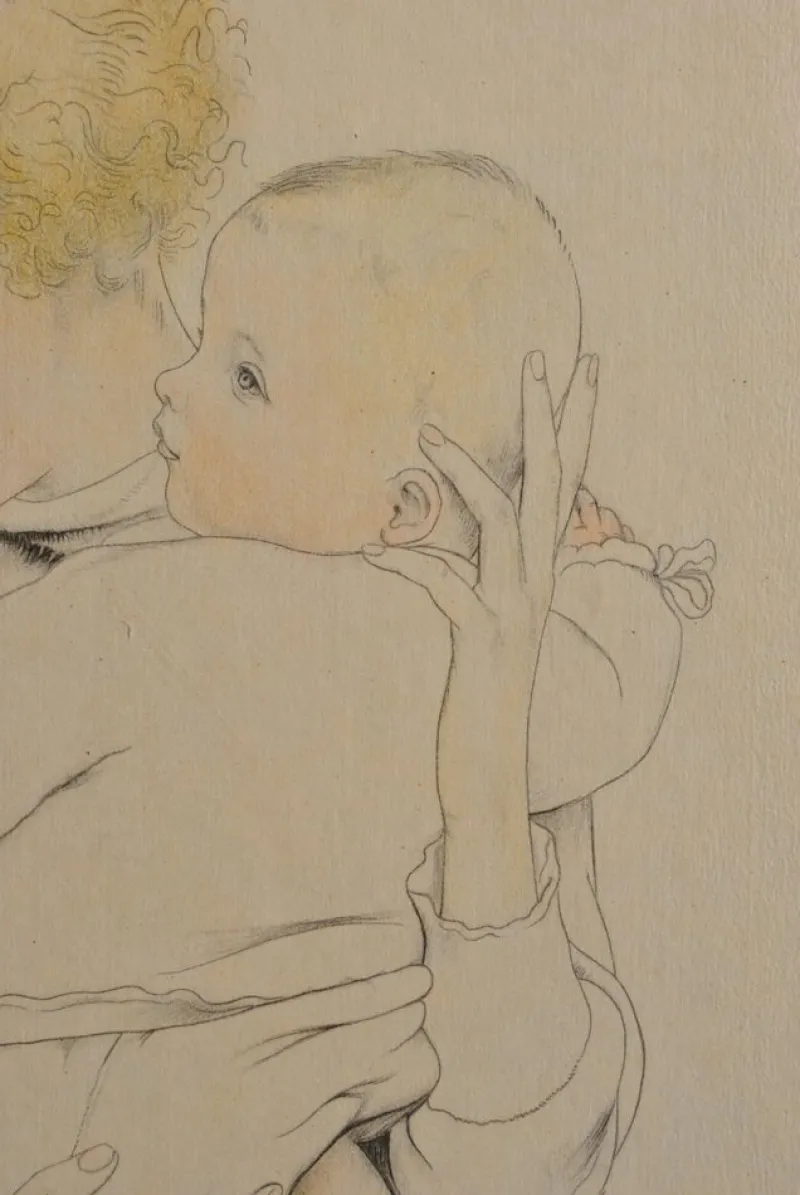 Outlet Pamono Walter Sauer, Mother and Child, Signed Engraving