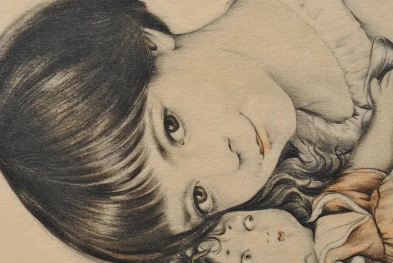 Clearance Pamono Walter Sauer, Portrait of a Child and Her Doll, Signed Engraving