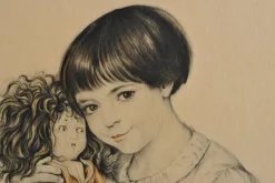 Clearance Pamono Walter Sauer, Portrait of a Child and Her Doll, Signed Engraving