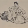 Pamono Walter Sauer, Seated Gypsy Woman, Signed Engraving> Prints & Multiples