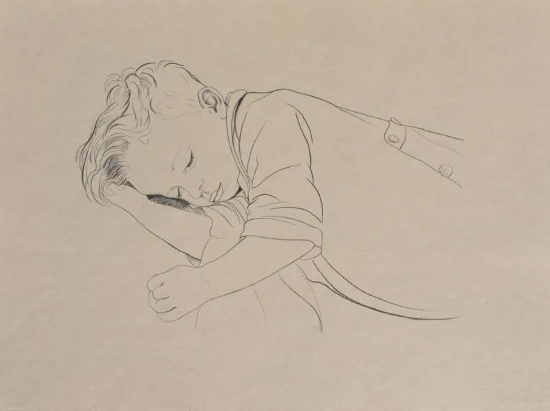 Sale Pamono Walter Sauer, Sleeping Child, Engraving