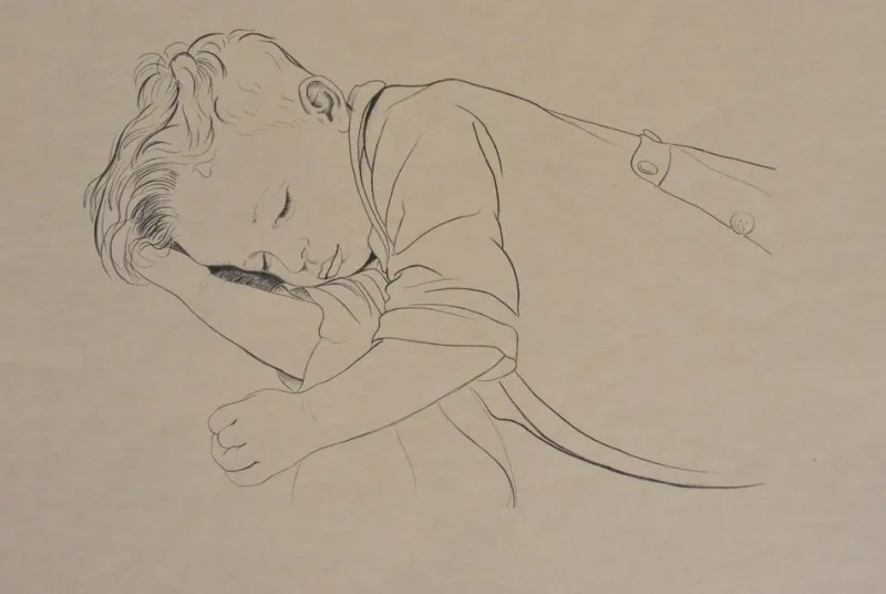 Sale Pamono Walter Sauer, Sleeping Child, Engraving