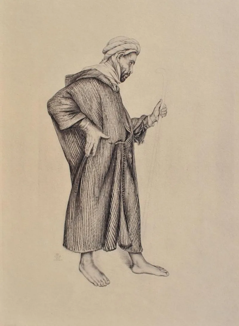 Outlet Pamono Walter Sauer, The Desert Traveler, Signed Engraving