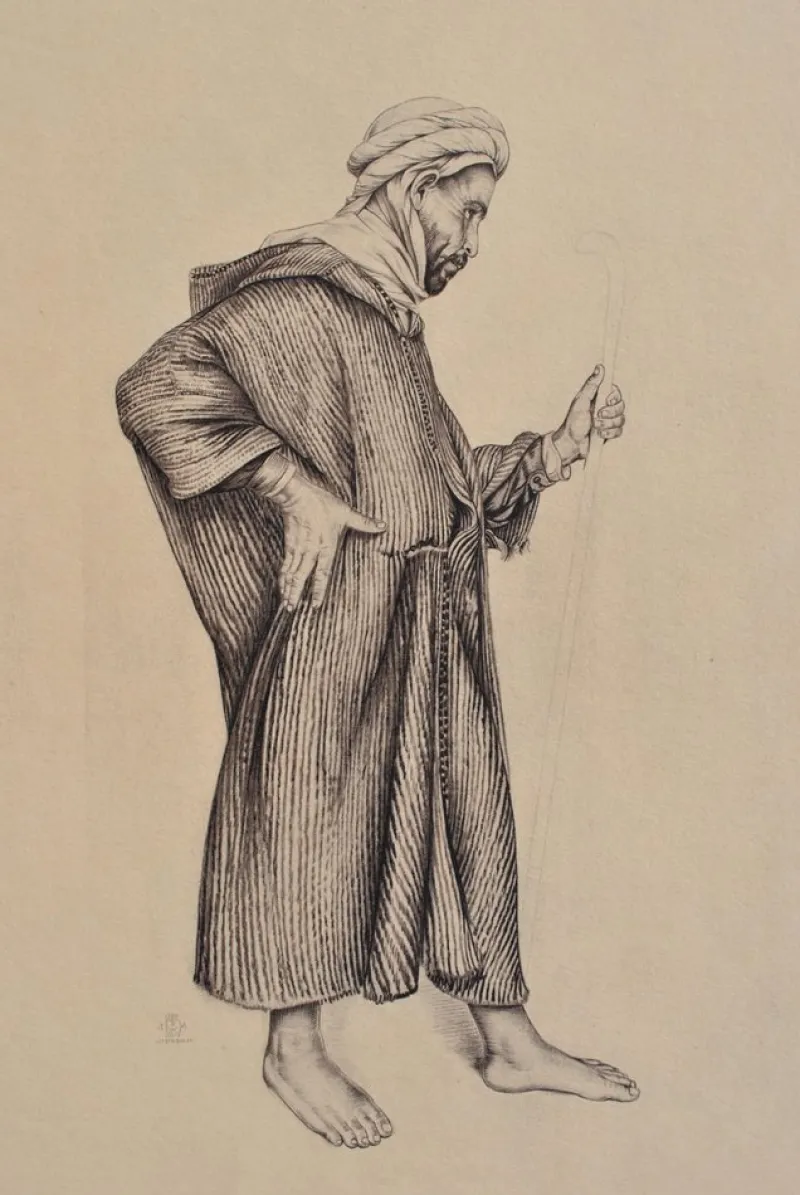 Outlet Pamono Walter Sauer, The Desert Traveler, Signed Engraving