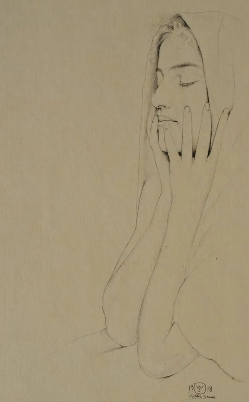 Pamono Walter Sauer, Woman with Closed Eyes, Signed Engraving> Prints & Multiples